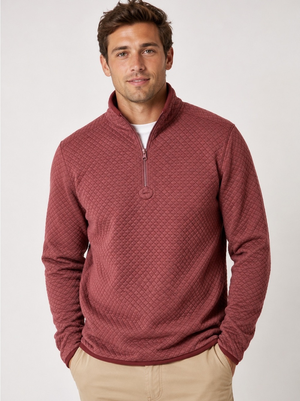 Southern Tide Men's Burgundy Quilted 1/4 Zip Pullover Jacket